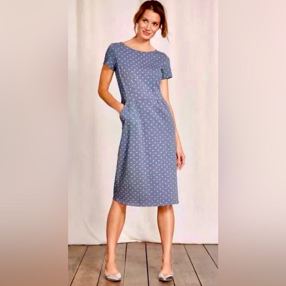 Boden Skirt Sleeve Phoebe Steel Blue Polka Dot Sheath Midi Dress Pockets ZB9